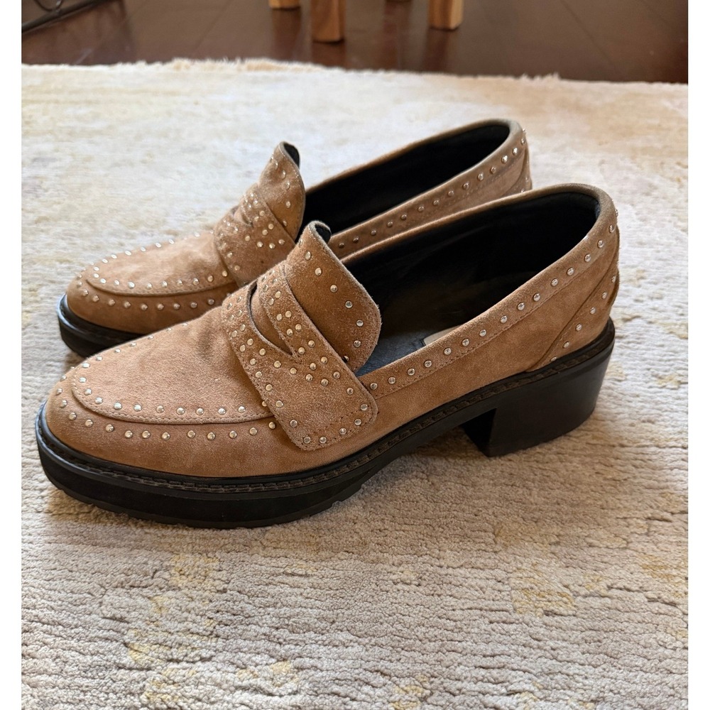 Caverley Studded Loafers Womens 7.5 Tan Suede Lug Sole Block Heel Platform Shoes